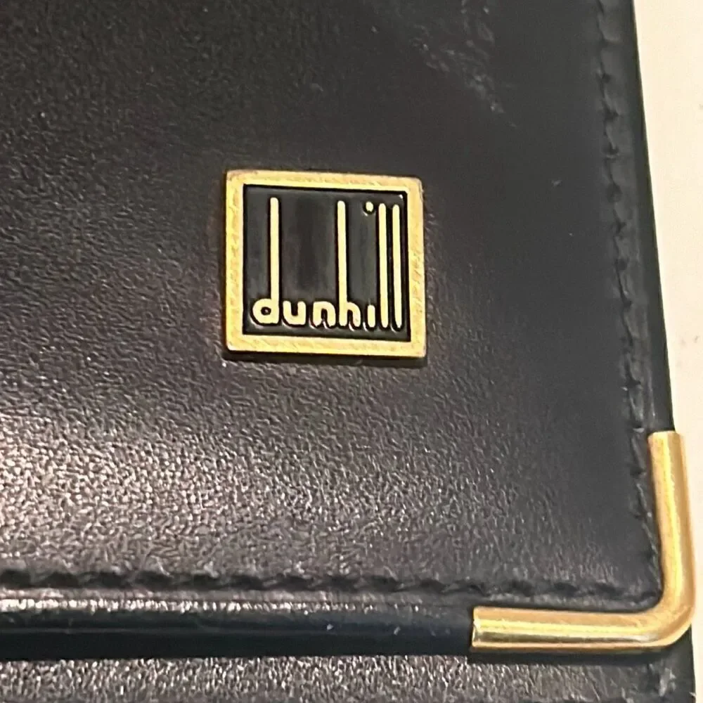 Dunhill Foldover Long Wallet Black Leather Checkbook Cardholder Travel Buisness